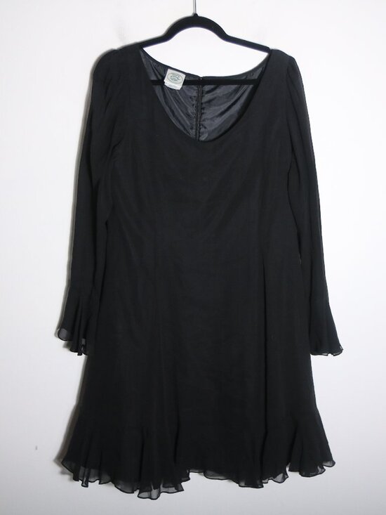Laura Ashley Dresses & Skirts - Laura‎ Ashley Vintage 100% Silk Flutter Swing Dress 12 Black Sheer Whimsy Witchy